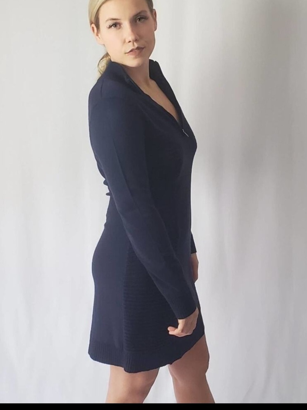 Marc New York Navy Zip-Neck Long Sleeve Knit Dress - Picture 6 of 7